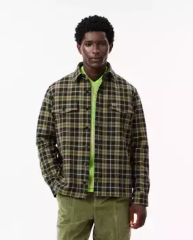 Мужская рубашка свободного кроя в клетку зеленого цвета Lacoste, цвет Verde Militar