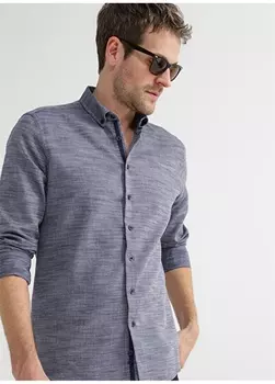 Мужская рубашка темно-синяя с воротником на пуговицах Fabrika