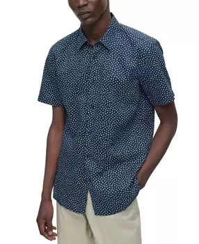 Мужская рубашка узкого кроя из эластичного льна с принтом Hugo Boss