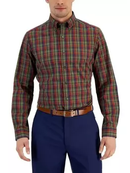 Мужская рубашка узкого кроя в клетку на пуговицах Club Room, цвет Olive Red