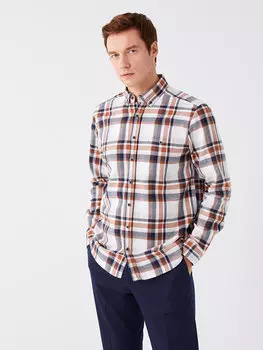 Мужская рубашка в клетку обычного кроя с длинным рукавом LCWAIKIKI Classic, плед с корицей