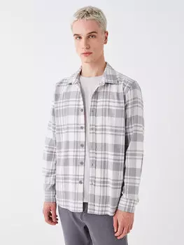 Мужская рубашка в клетку обычного кроя с длинным рукавом XSIDE, серый плед