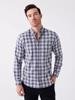 Мужская рубашка в клетку обычного кроя с длинным рукавом LCWAIKIKI Classic, синий плед