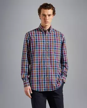 Мужская рубашка в клетку с длинными рукавами Paul & Shark, темно-синий