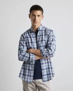 Мужская рубашка в клетку с длинными рукавами Regular Fit Easy Wear, синий