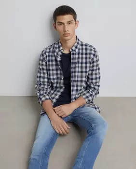 Мужская рубашка в клетку с длинными рукавами Regular Fit Easy Wear, зеленый