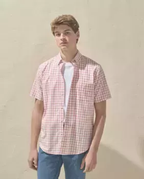 Мужская рубашка в клетку с кантом Dustin, коралловый