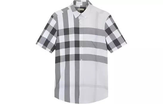 Мужская рубашка в клетку с коротким рукавом и застежкой на пуговицы, серая Burberry, серый