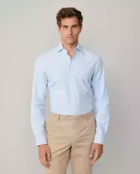 Мужская рубашка в полоску с фактурной тканью больших размеров Hackett, светло-голубой