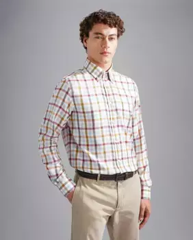 Мужская рубашка в разноцветную клетку с нагрудным карманом Paul & Shark, бежевый