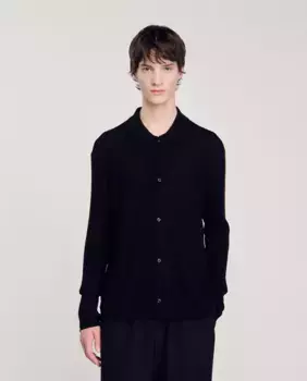 Мужская рубашка в рубчик с классическим воротником Sandro, черный