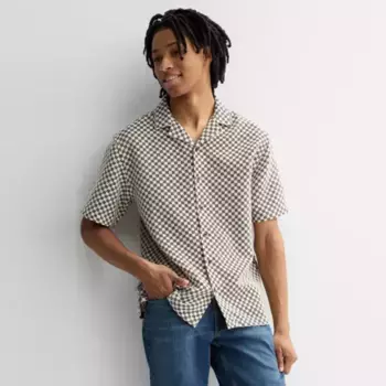 Мужская рубашка в стиле кэмп с фактурной тканью Retrofit, цвет black checker