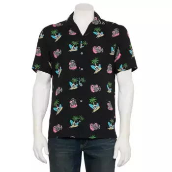 Мужская рубашка в стиле кэмп с фактурной тканью Retrofit, черный