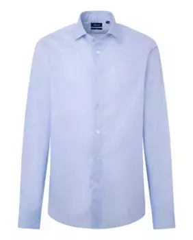 Мужская рубашка в тонкую полоску из хлопкового поплина классического кроя FACONNABLE, синий