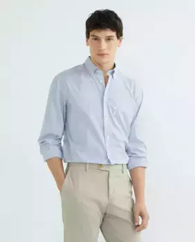 Мужская рубашка в тонкую полоску из поплина классического кроя Faonnable, темно-синий