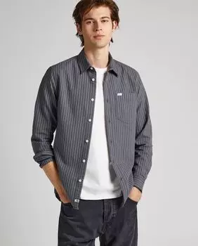 Мужская рубашка в тонкую полоску темно-серого цвета Pepe Jeans, темно-серый