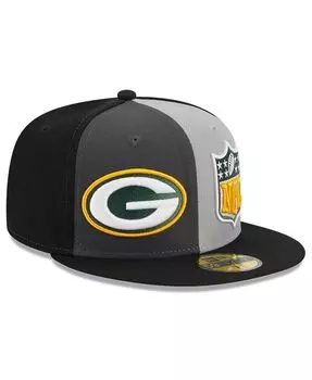 Мужская серая, черная приталенная шляпа Green Bay Packers 2023 Sideline 59FIFTY New Era