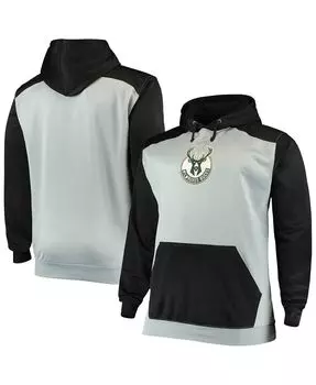 Мужская серая, черная толстовка с капюшоном milwaukee bucks colorblock с мешочком реглан Profile, мульти