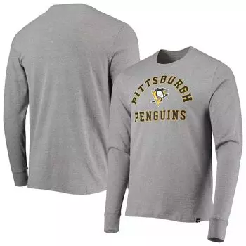 Мужская серая футболка '47 Pittsburgh Penguins Varsity Arch Super Rival с длинным рукавом