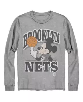 Мужская серая футболка с длинным рукавом brooklyn nets disney mickey team spirit Junk Food, серый