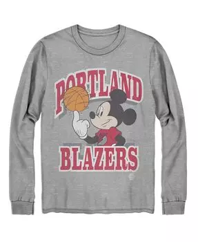 Мужская серая футболка с длинным рукавом portland trail blazers disney mickey team spirit Junk Food, серый