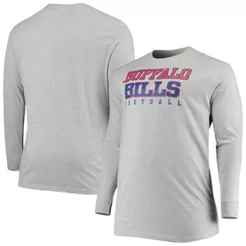 Мужская серая футболка с длинными рукавами и фирменным логотипом Buffalo Bills Big & Tall Practice Fanatics