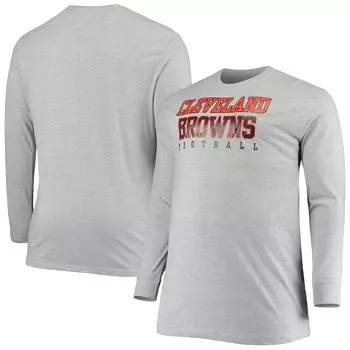 Мужская серая футболка с логотипом Cleveland Browns Big & Tall Practice с длинными рукавами Fanatics