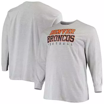 Мужская серая футболка с логотипом Denver Broncos Big & Tall Practice с длинными рукавами Fanatics