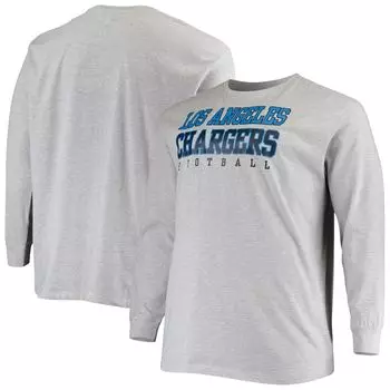 Мужская серая футболка с логотипом Los Angeles Chargers Big & Tall Practice с длинными рукавами Fanatics