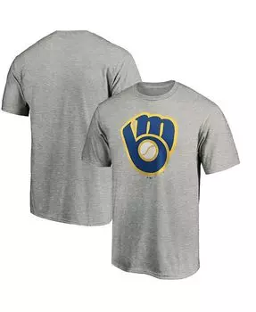 Мужская серая футболка с логотипом Milwaukee Brewers Cooperstown Collection Huntington с логотипом бренда Fanatics, серый