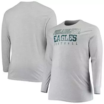 Мужская серая футболка с логотипом Philadelphia Eagles Big & Tall Practice с длинными рукавами Fanatics