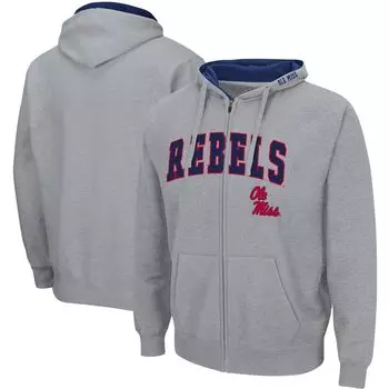 Мужская серая худи с молнией во всю длину Ole Miss Rebels Arch & Logo 3.0 Colosseum