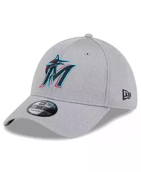 Мужская серая кепка Miami Marlins Active Pivot 39Thirty Flex New Era, серый