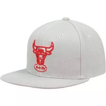 Мужская серая кепка Mitchell & Ness Chicago Bulls из твердой древесины в тон с Snapback
