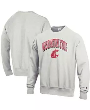Мужская серая меланжевая толстовка с капюшоном washington state cougars arch over logo с обратным переплетением Champion, мульти