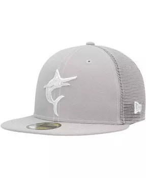 Мужская серая облегающая кепка Miami Marlins 2023 для тренировки мяча на поле 59FIFTY New Era, серый