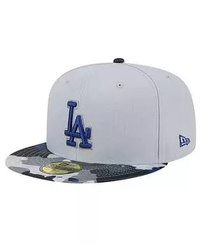 Мужская серая приталенная кепка Los Angeles Dodgers Active Team Camo 59FIFTY New Era, серый