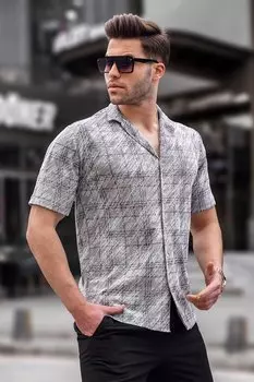 Мужская серая рубашка стандартного кроя с коротким рукавом с классическим воротником 5583 MADMEXT