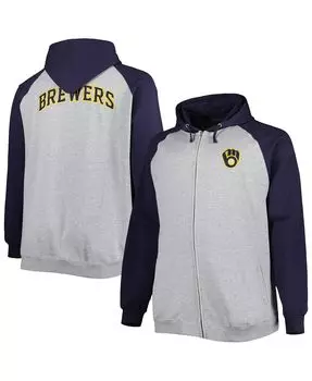 Мужская серая, темно-синяя толстовка с капюшоном milwaukee brewers big and tall с капюшоном и молнией во всю длину Profile, мульти