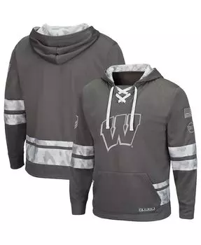 Мужская серая толстовка с капюшоном на шнуровке wisconsin badgers oht в стиле милитари Colosseum, серый