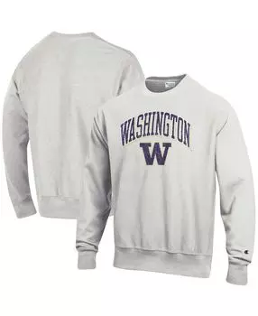 Мужская серая толстовка с капюшоном washington huskies arch over logo с обратным переплетением Champion, серый