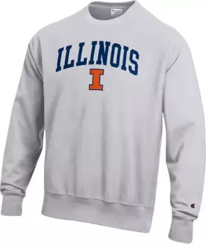 Мужская серая толстовка с круглым вырезом Champion Illinois Fighting Illini обратного плетения
