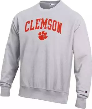Мужская серая толстовка с круглым вырезом обратного плетения Champion Clemson Tigers