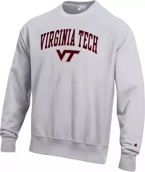 Мужская серая толстовка с круглым вырезом с обратным плетением Champion Virginia Tech Hokies