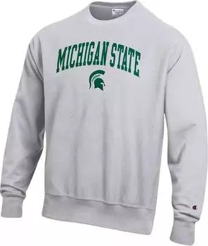 Мужская серая толстовка с круглым вырезом с обратным переплетением Champion Michigan State Spartans