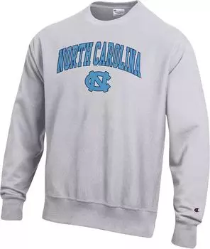 Мужская серая толстовка с круглым вырезом с обратным переплетением Champion North Carolina Tar Heels