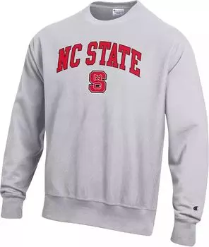 Мужская серая толстовка с круглым вырезом с обратным переплетением Champion NC State Wolfpack