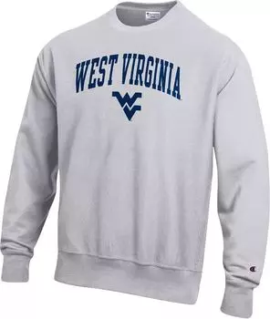 Мужская серая толстовка с круглым вырезом с обратным плетением Champion West Virginia Mountaineers