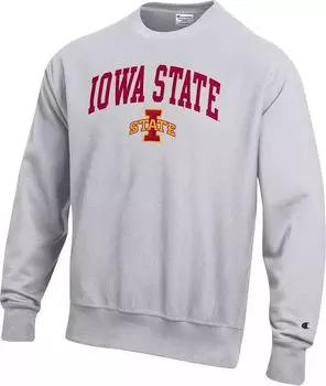 Мужская серая толстовка с круглым вырезом с обратным переплетением Champion Iowa State Cyclones