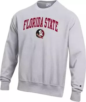 Мужская серая толстовка с круглым вырезом с обратным плетением Champion Florida State Seminoles